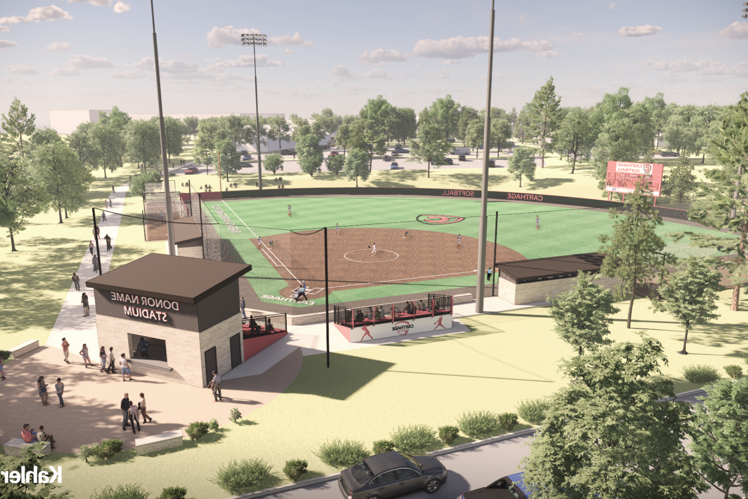 Bleacher and field renderings of the new softball field.